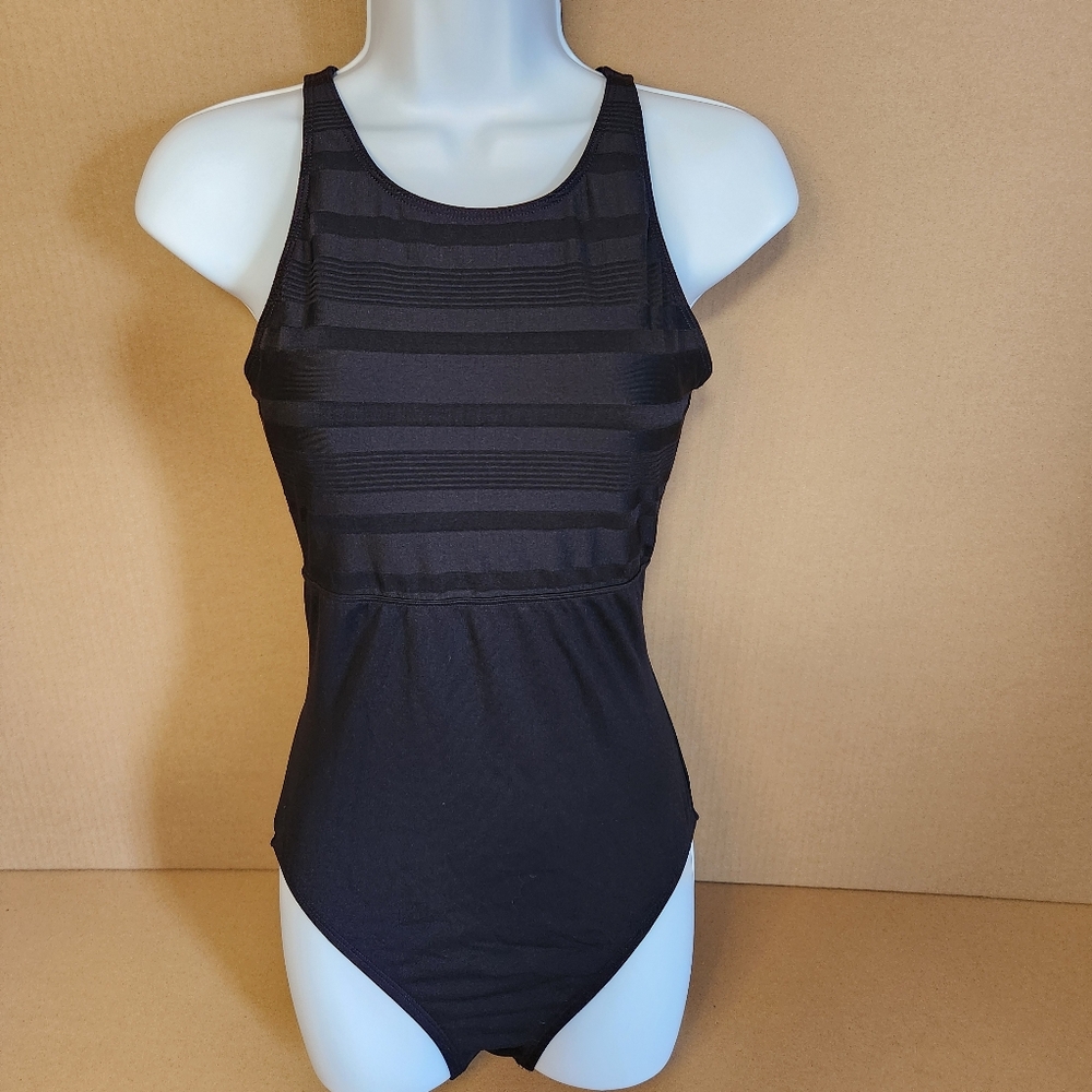 Cole Of California Vintage Black Ribbed One Piece Swimsuit Shaping Panels Sz 10